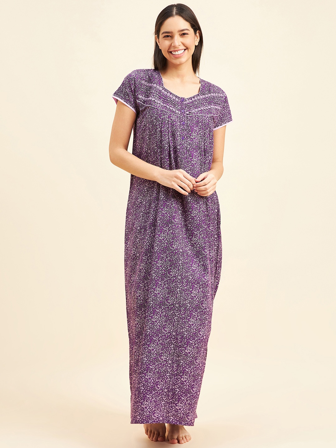 

Sweet Dreams Purple Abstract Printed Maxi Nightdress