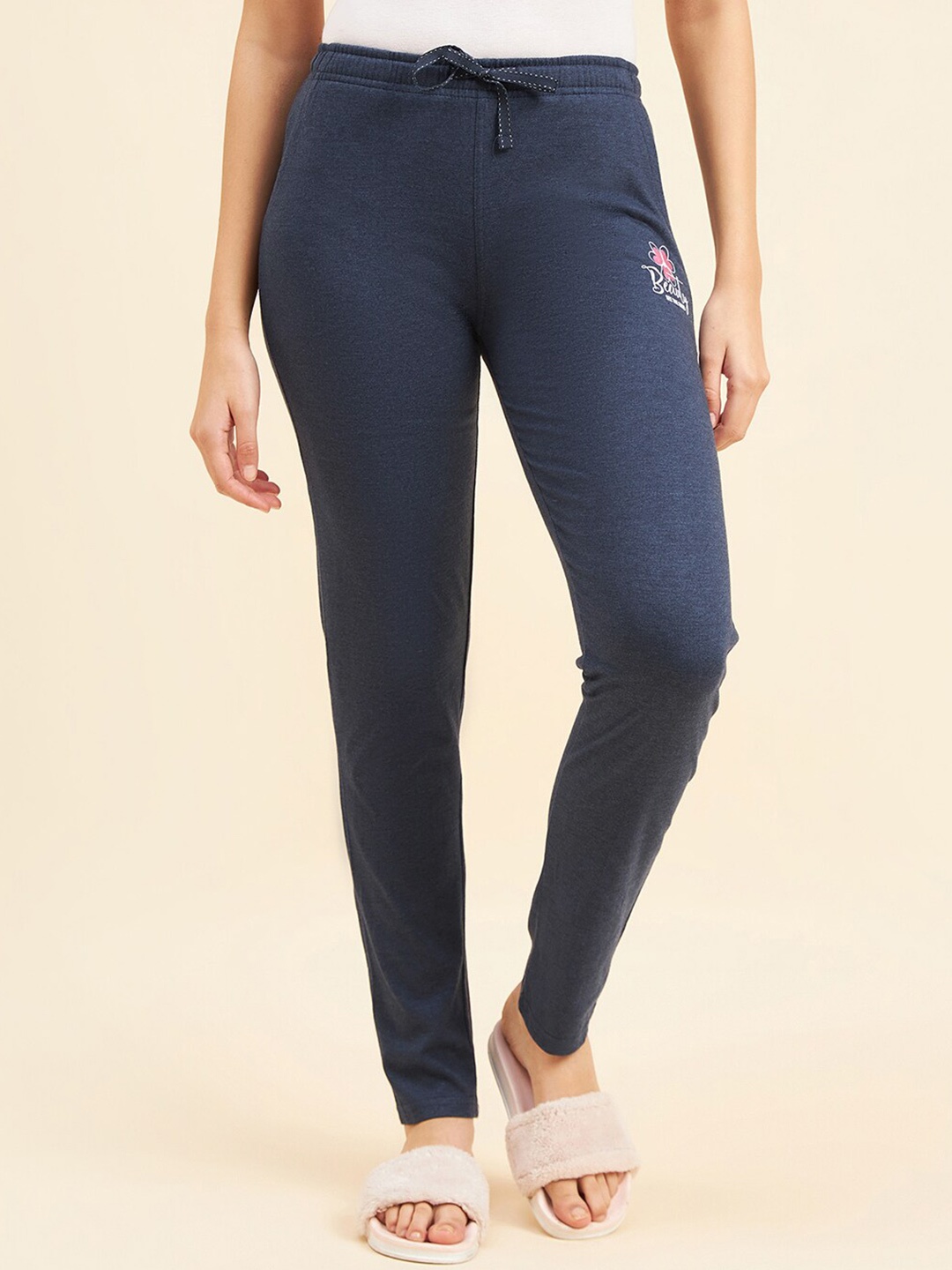 

Sweet Dreams Women Navy Blue Straight-Leg Cotton Lounge Pants