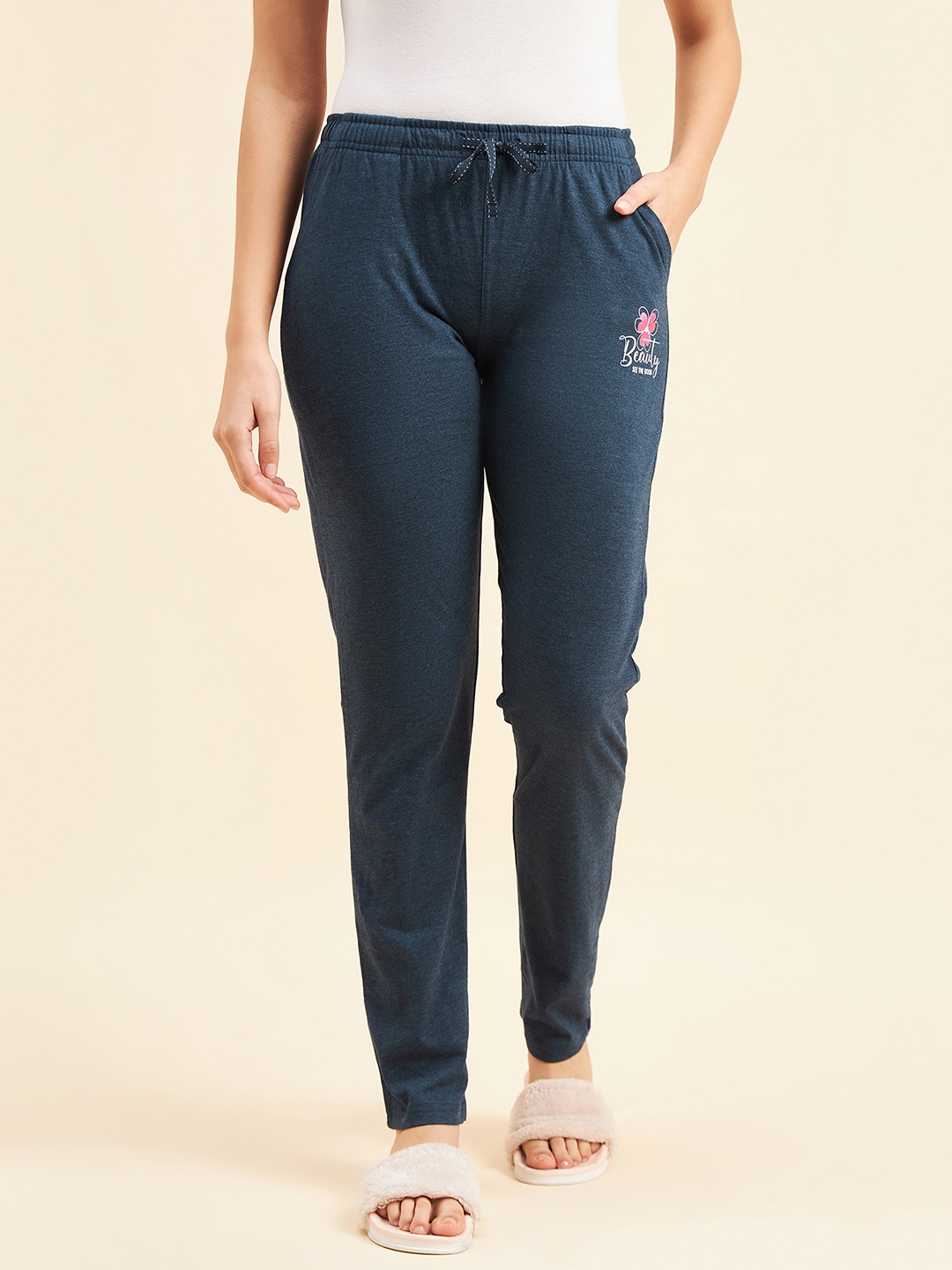 

Sweet Dreams Women Printed Cotton Lounge Pants, Navy blue