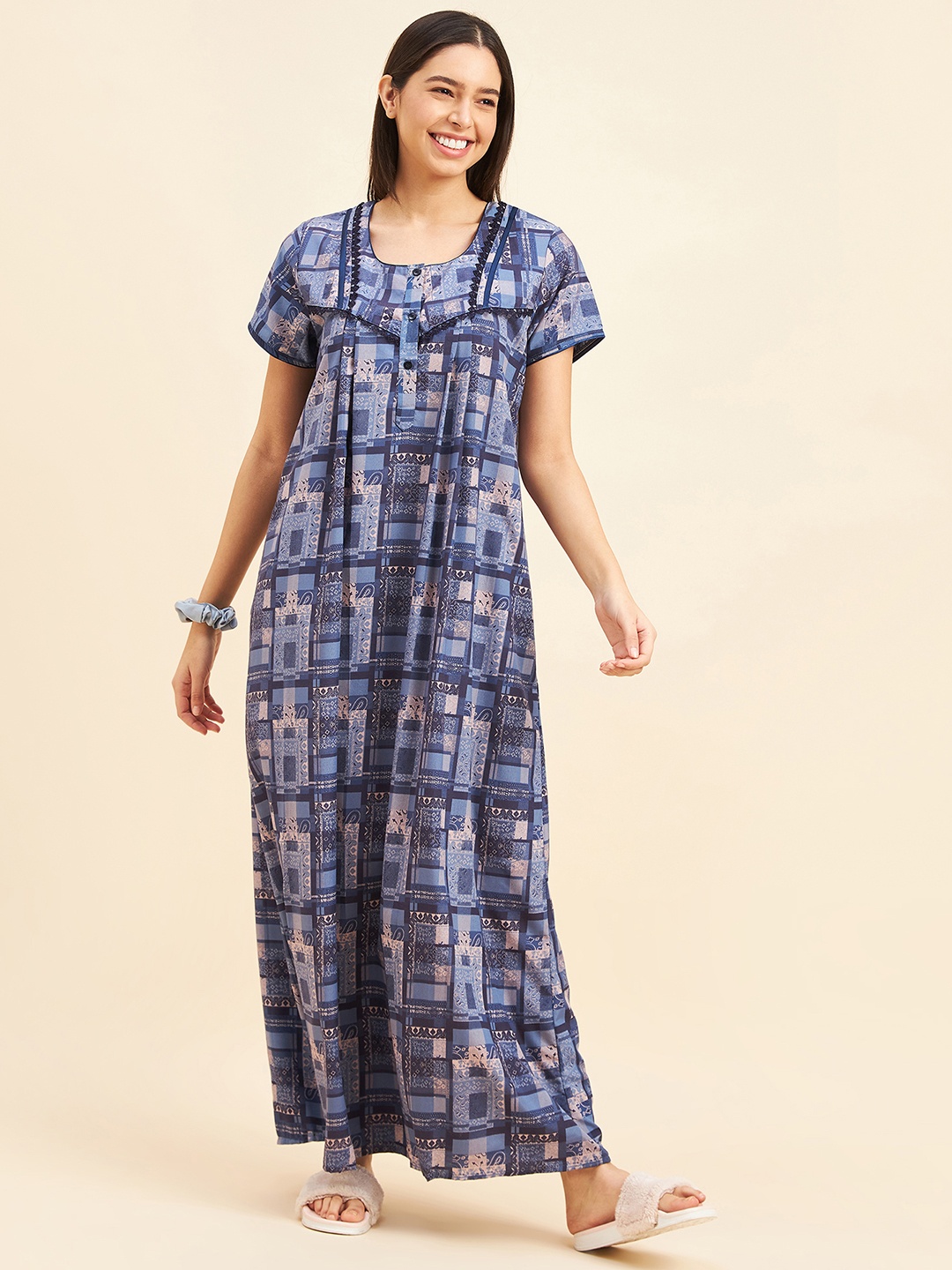 

Sweet Dreams Blue Geometric Printed Maxi Nightdress