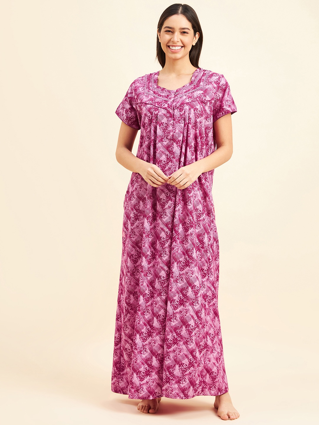 

Sweet Dreams Pink Abstract Printed Maxi Nightdress