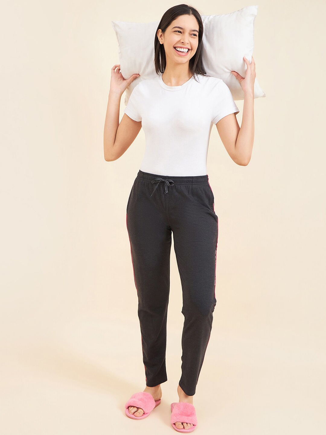 

Sweet Dreams Women Charcoal Straight-Leg Mid-Rise Lounge Pants