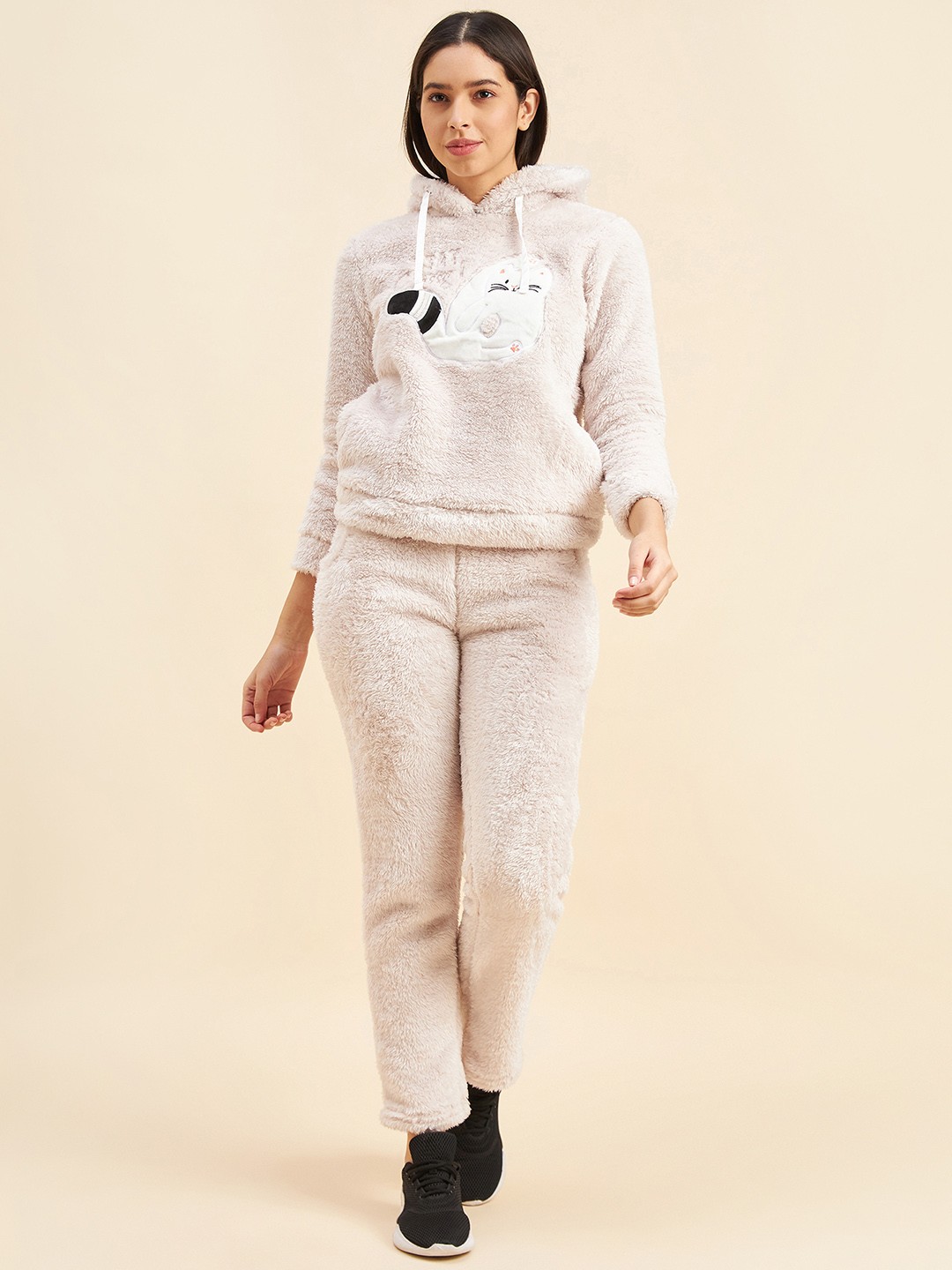 

Sweet Dreams Self Design Hoodie & Mid-Rise Sweatpants Tracksuit, Beige