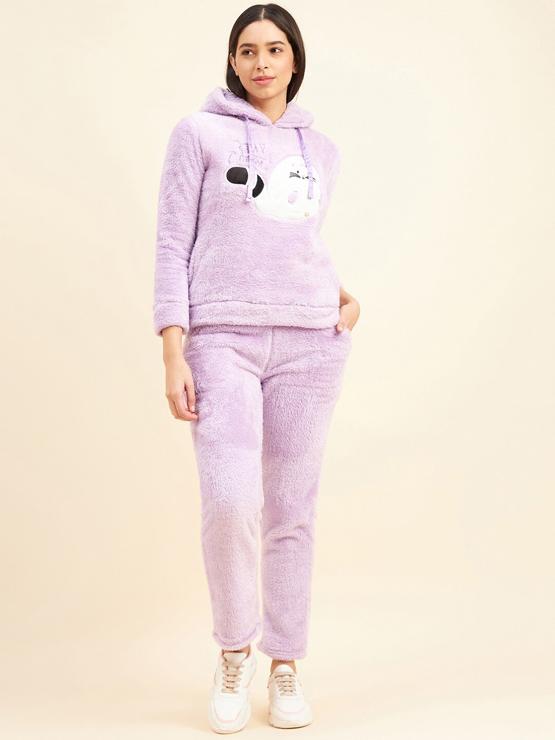 

Sweet Dreams Graphic Printed Hooded Neck Long Sleeves Tracksuit, Lavender