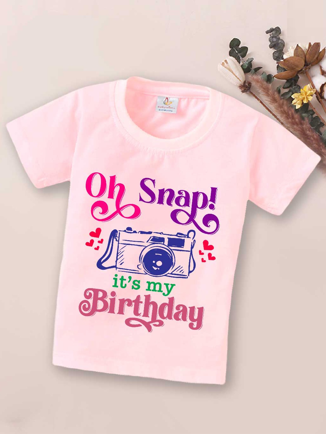 

Babywish Kids Typography Printed Round Neck Cotton Relaxed Fit T-shirt, Pink