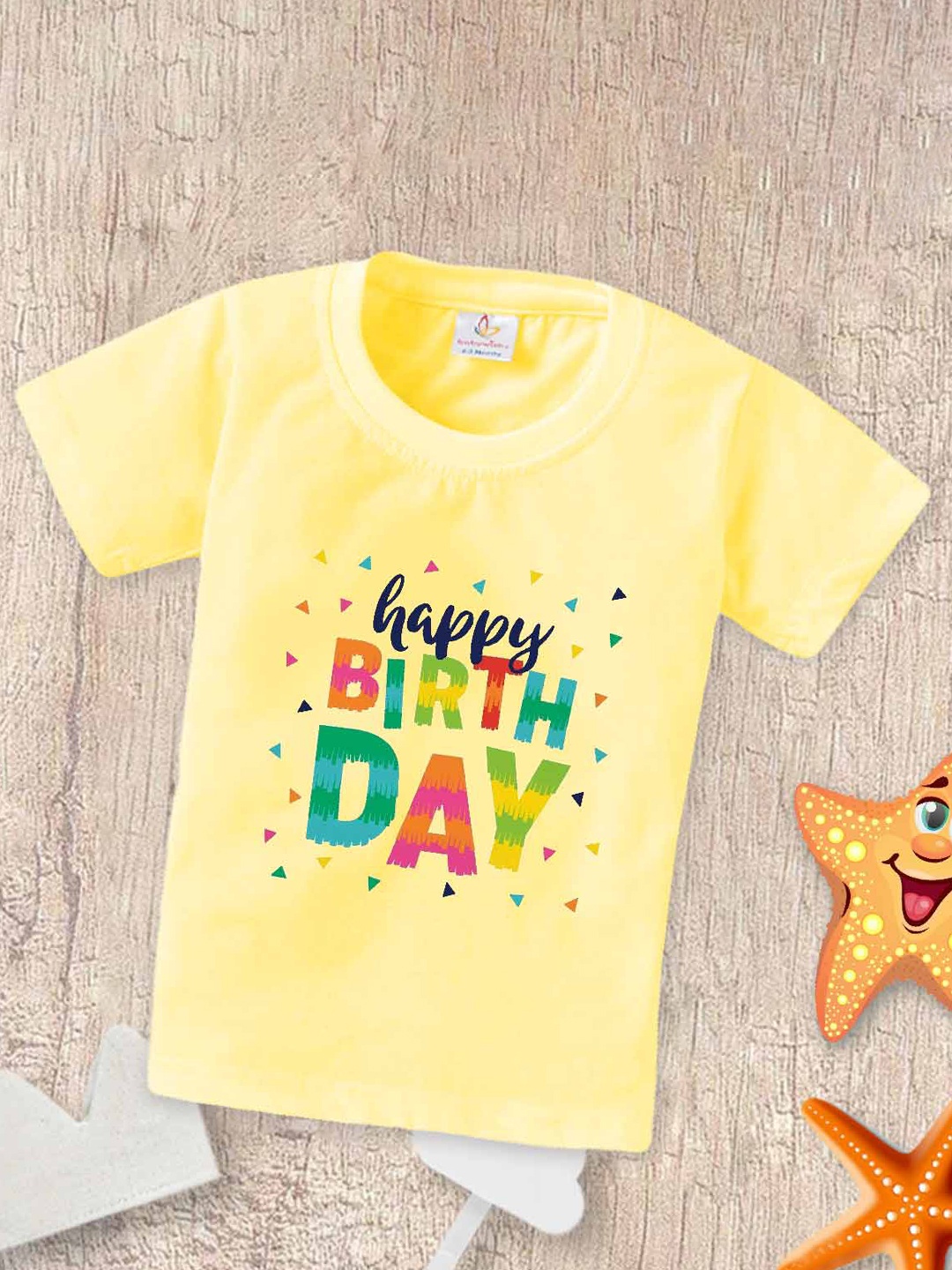 Babywish Kids Typography Printed Round Neck Cotton Relaxed Fit T-shirt, Yellow