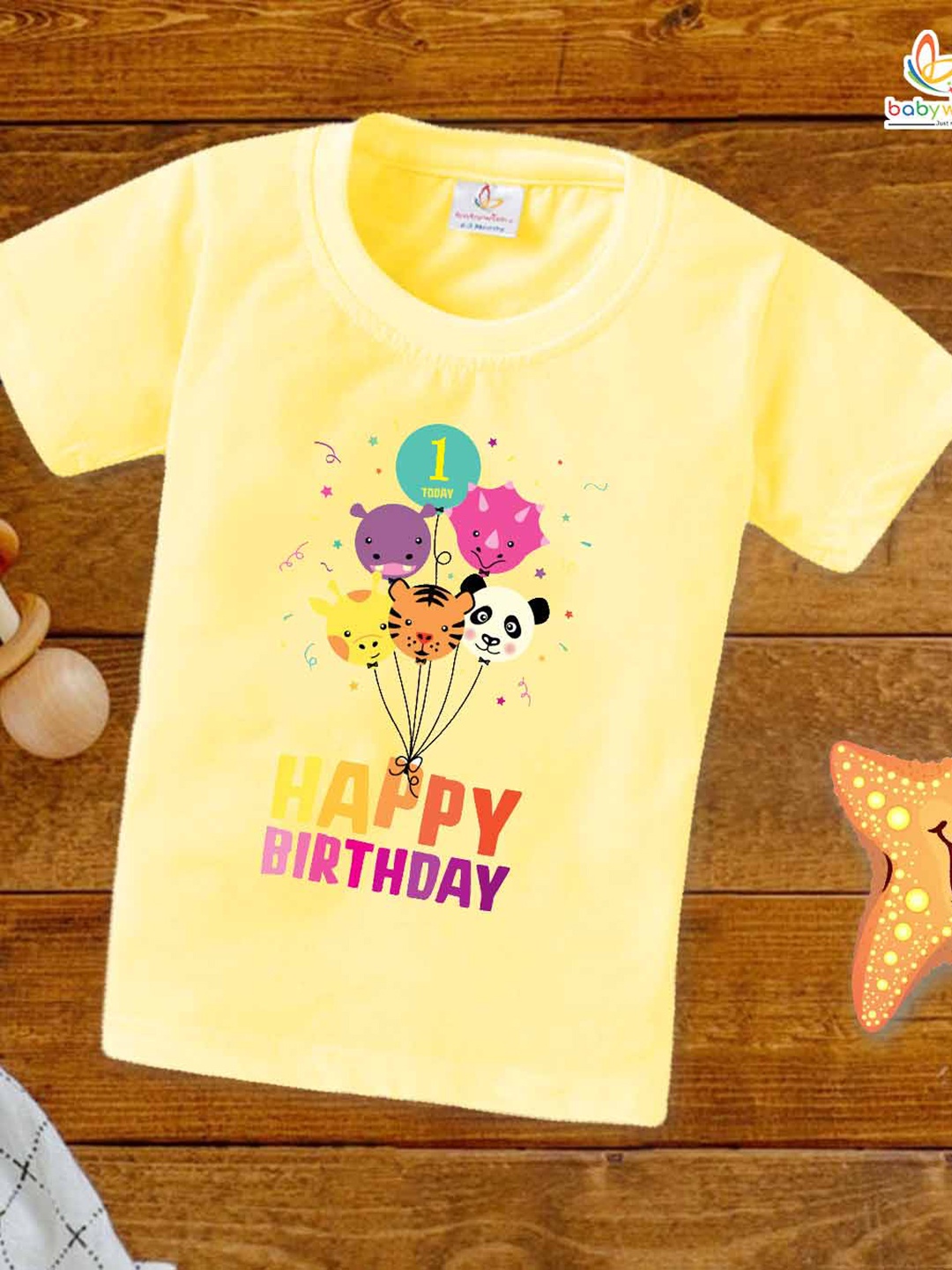 

Babywish Kids Typography Printed Round Neck Cotton Relaxed Fit T-shirt, Yellow