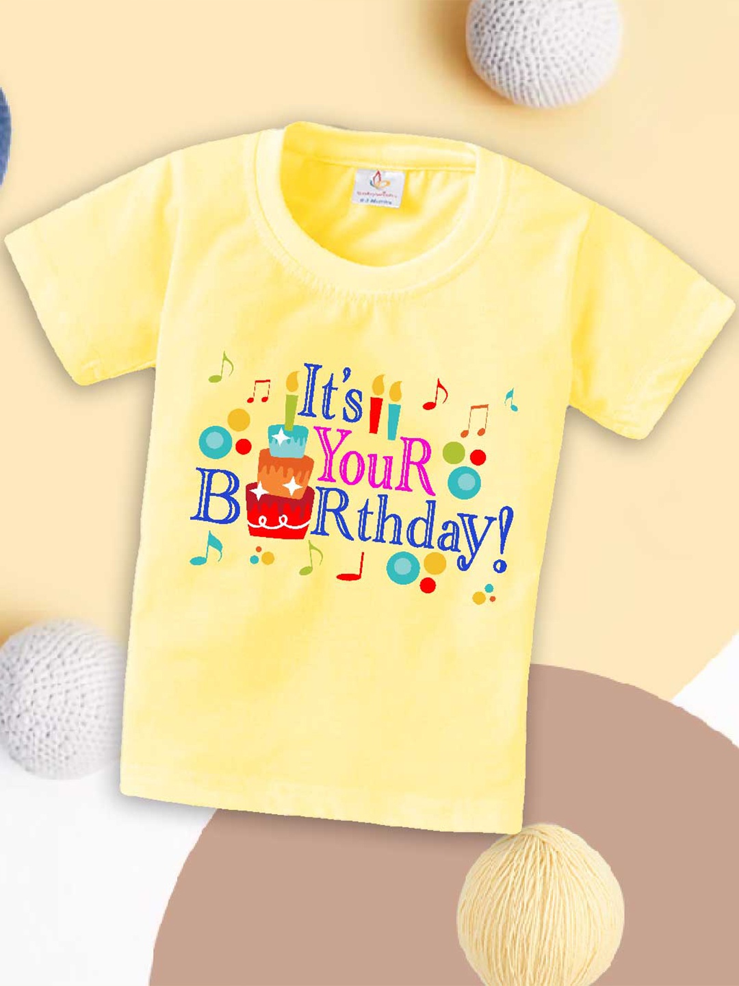 

Babywish Kids Typography Printed Round Neck Cotton Relaxed Fit T-shirt, Yellow