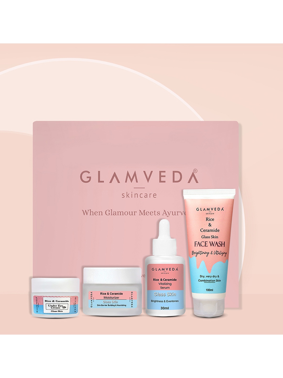 

GLAMVEDA Korean Glass Skin Rice & Ceramide 4 Step Kit, Pink