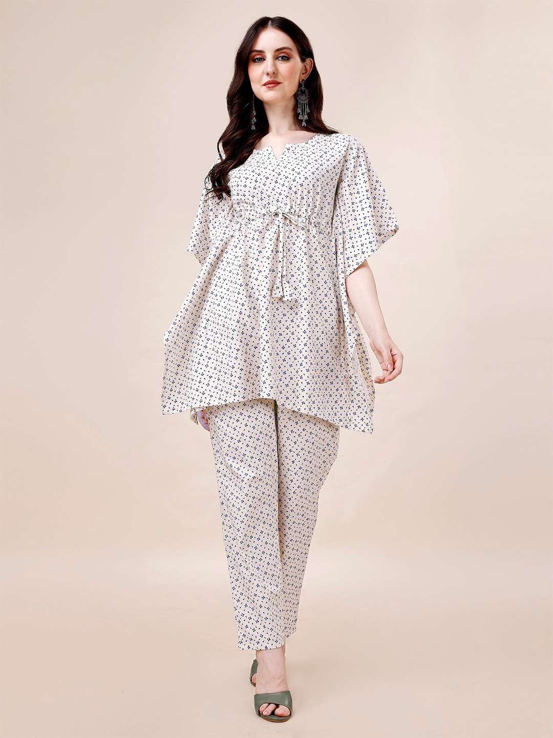 

HERE&NOW Printed Round Neck Top & Flared Trouser, Blue