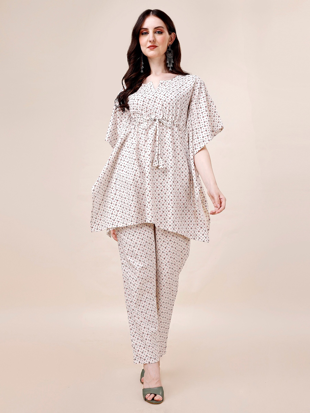 

HERE&NOW Printed Round Neck Top & Flared Trouser, Red