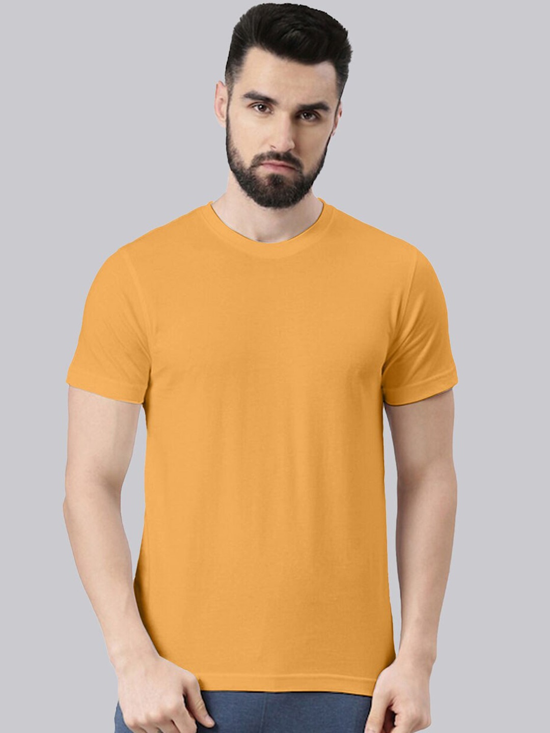

VEIRDO Short Sleeves Pure Cotton T-shirt, Mustard