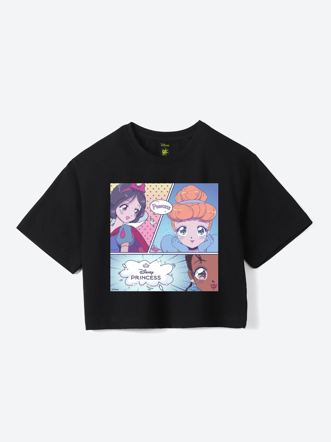 

YK Disney Girls Disney Princess Graphic Printed Oversized Pure Cotton T-shirt, Black