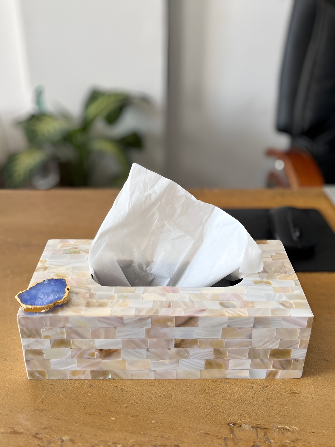 

HOMEARTE Off-White & Blue Printed Tissue Holder