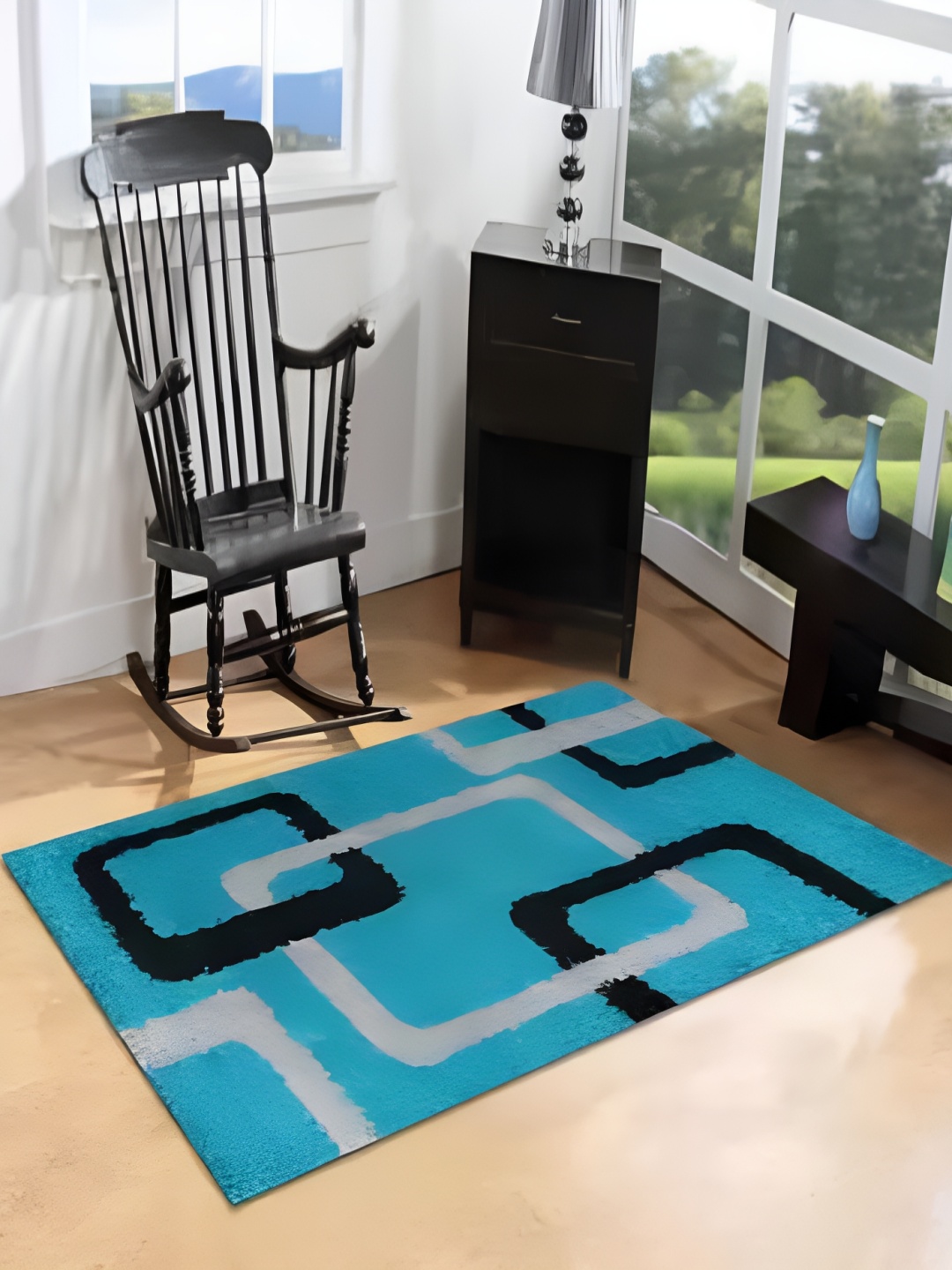 Shopgallery Blue & Grey Geometric Printed Anti Skid Carpet