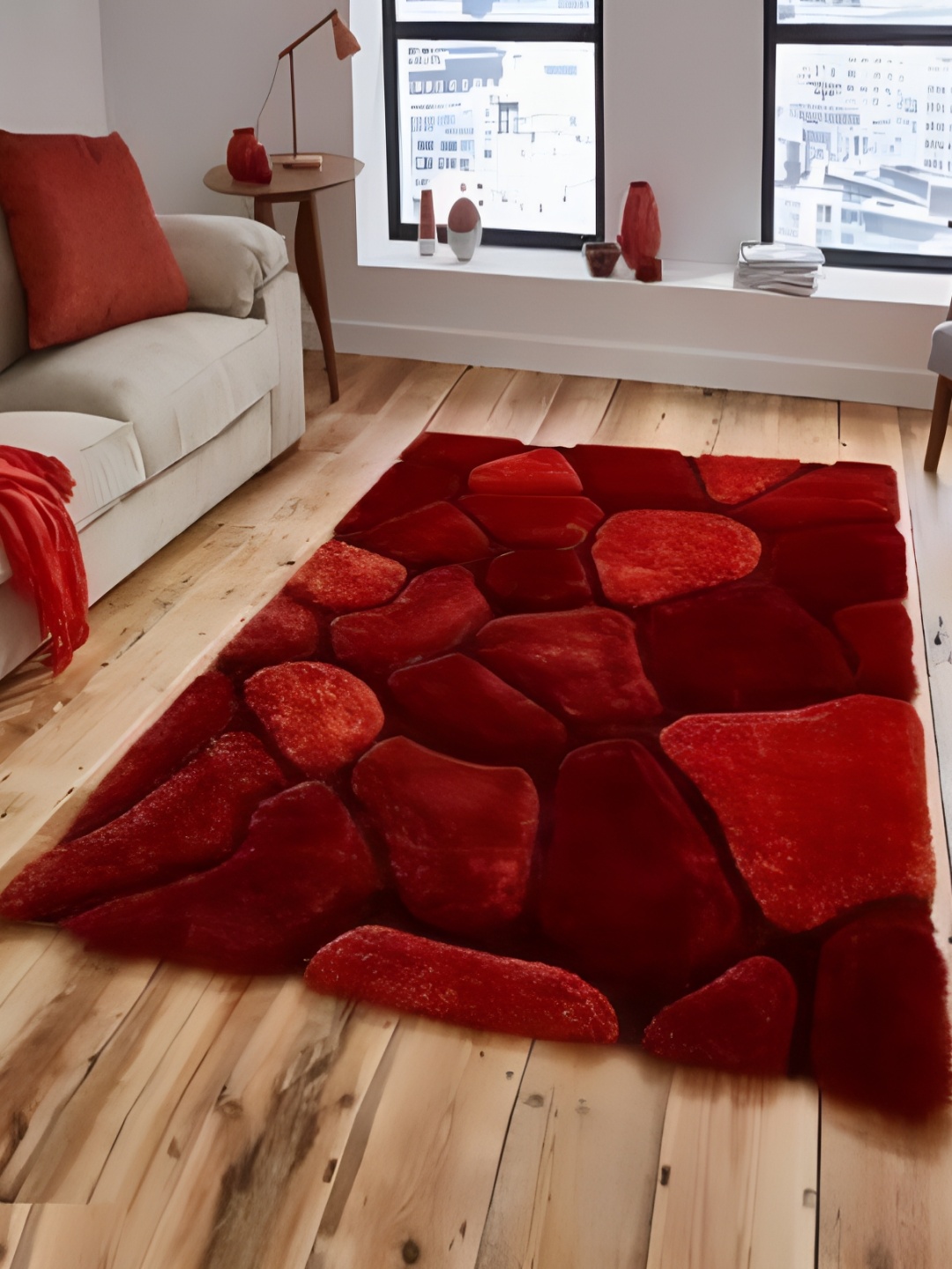Shopgallery Red & Brown Abstract Printed Anti Skid Carpet