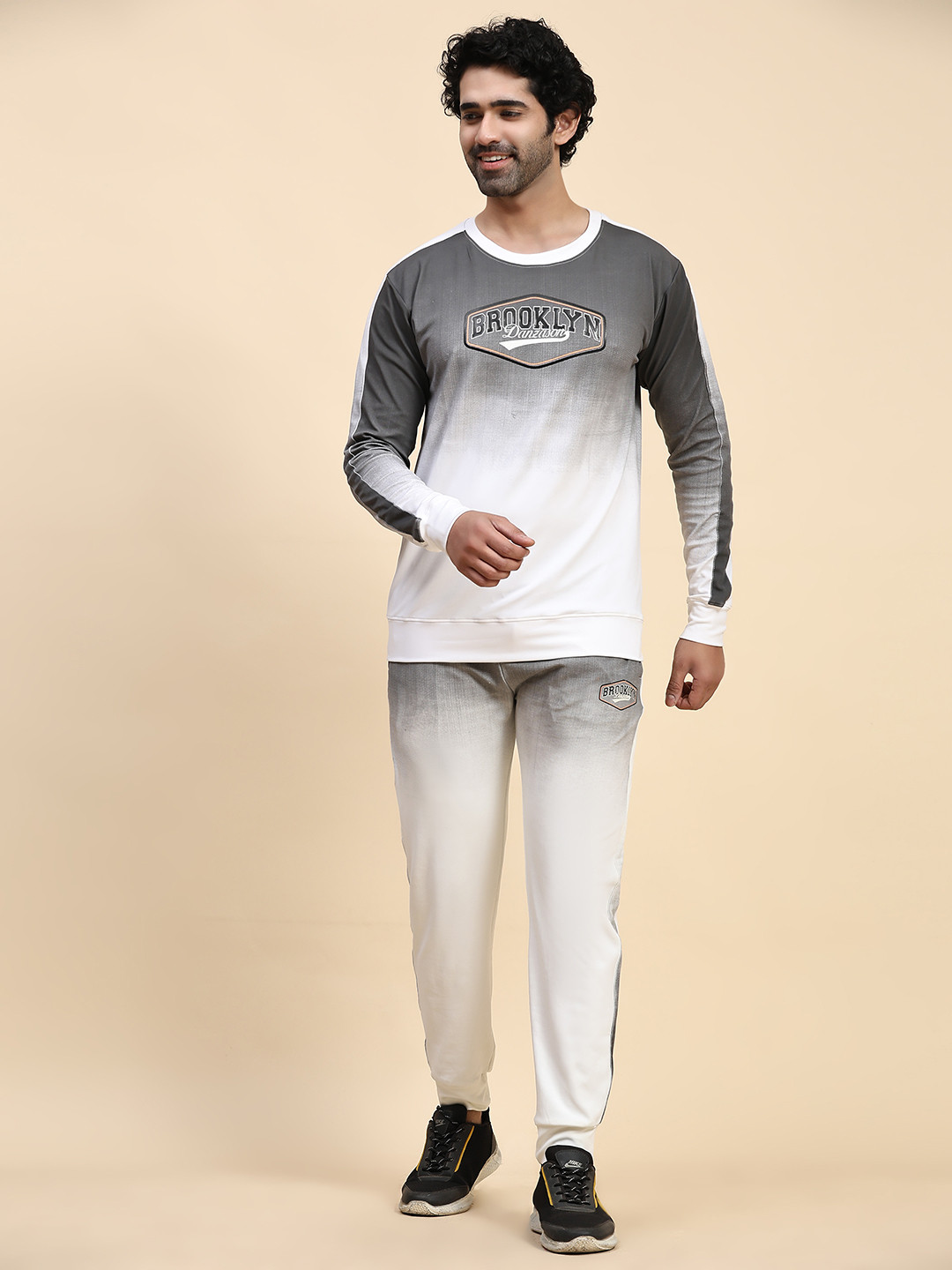 

DANZA-SON Ombre Printed Round Neck Tracksuit, Grey