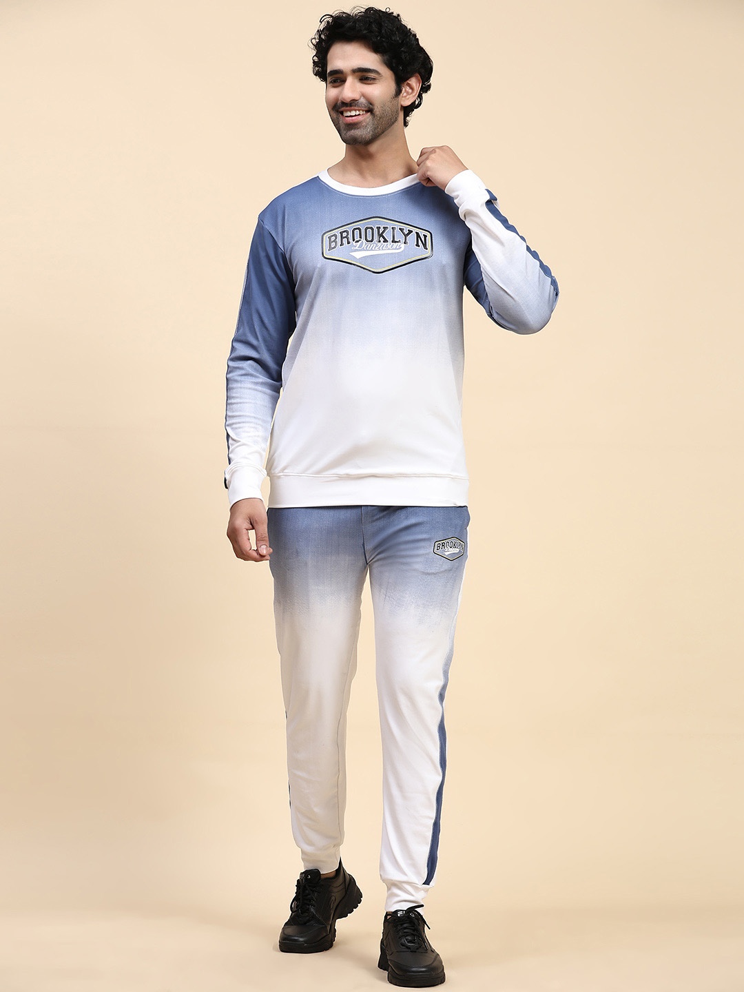 

DANZA-SON Ombre Printed Round Neck Tracksuit, Blue