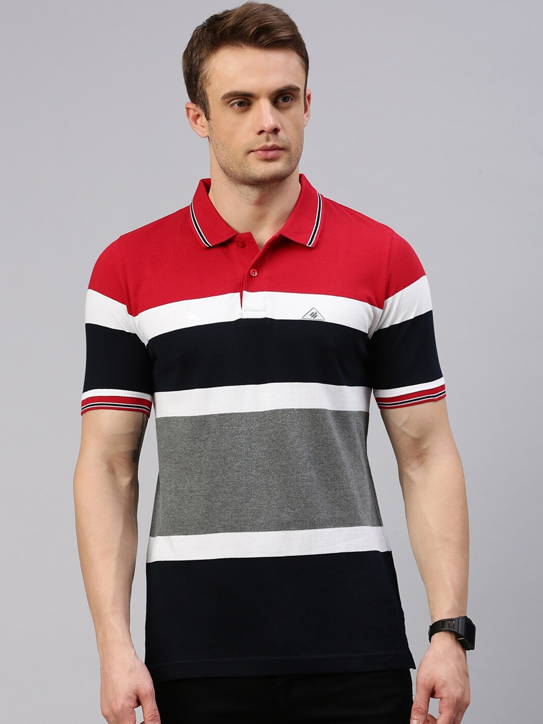 

ONN Striped Polo Collar Pure Cotton T-shirt, Grey