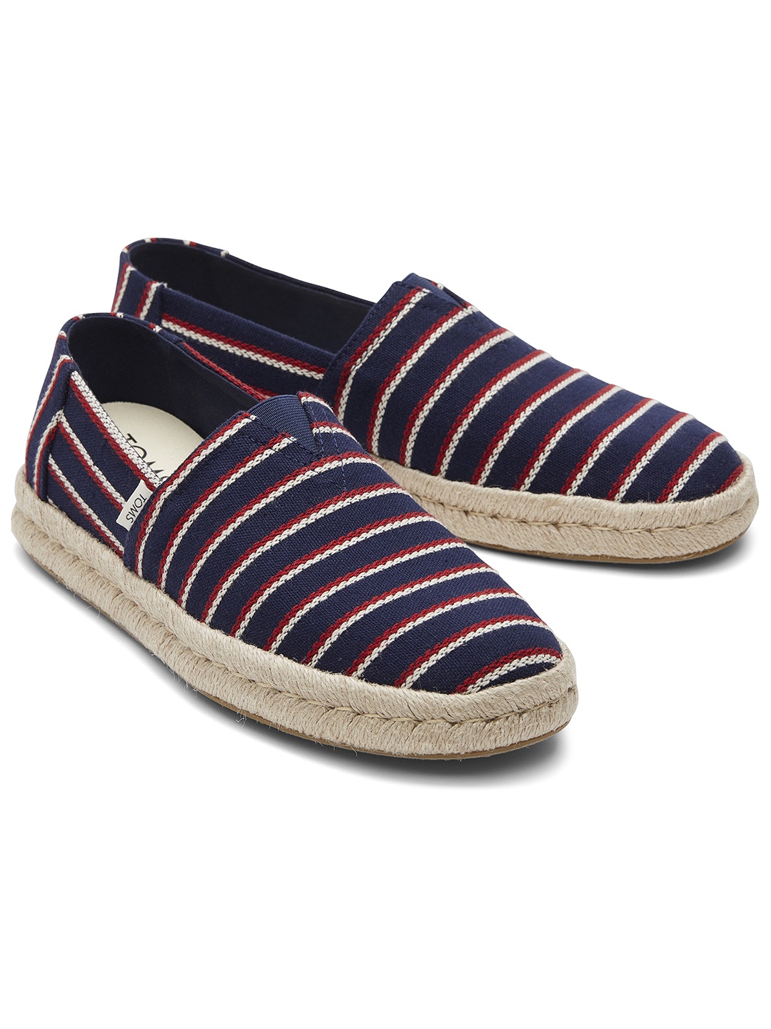 

TOMS Men Striped Round Toe Comfort Insole Slip-On Espadrilles, Navy blue