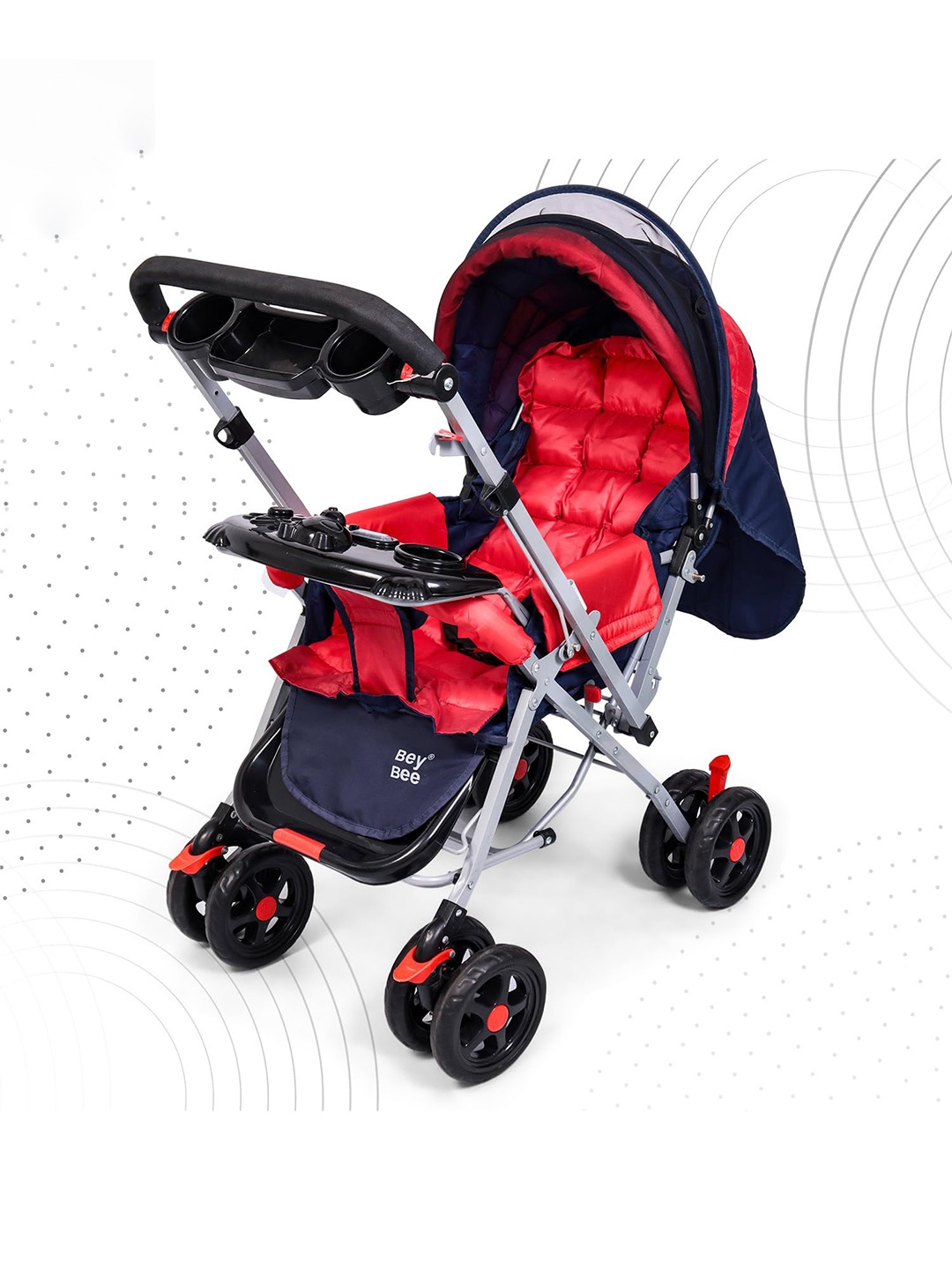 

BeyBee Kids Shock Absorption System Reversible Handle Stroller, Red