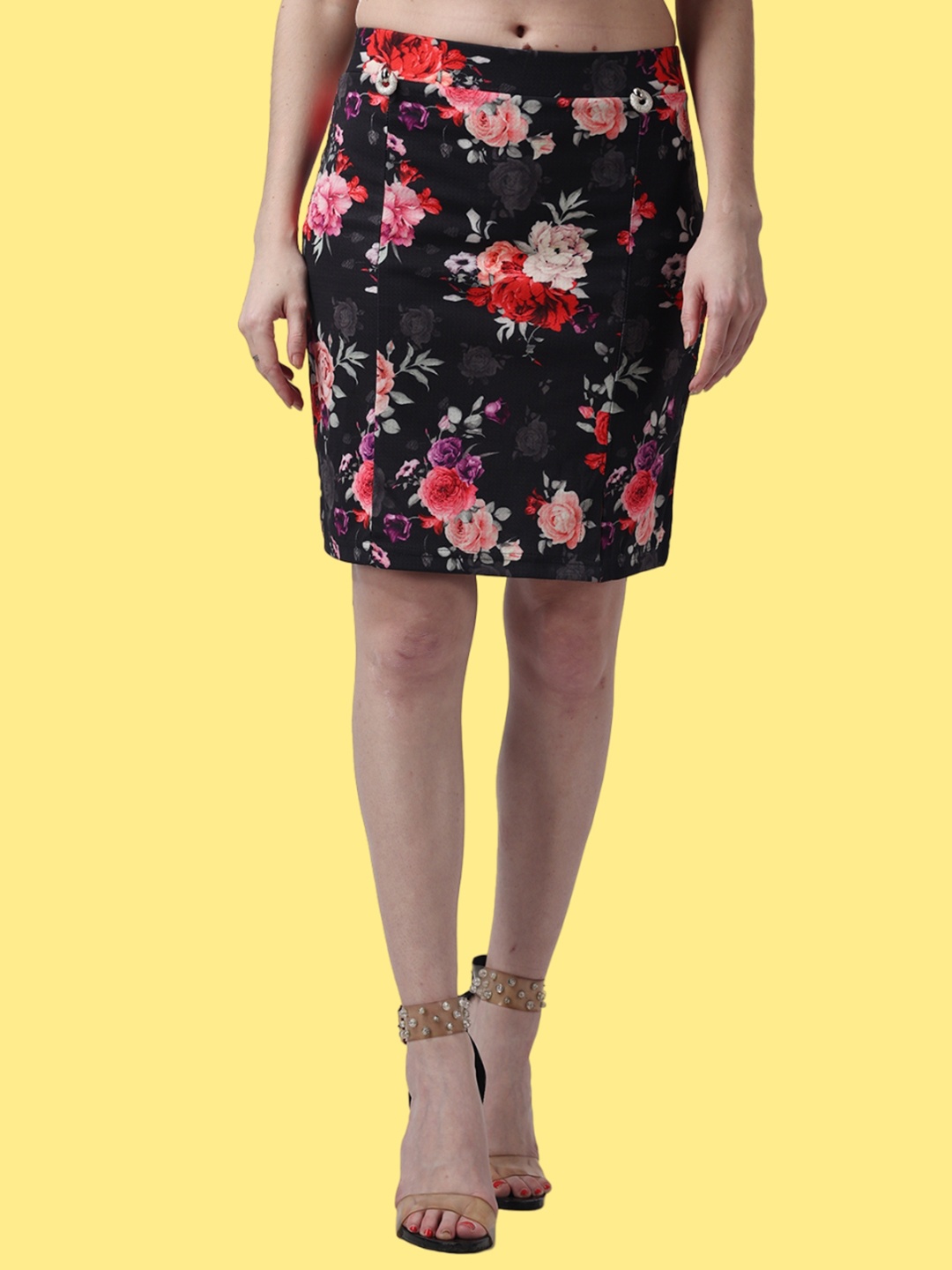 

Popwings Pack of 2 Floral Printed Above Knee Length Straight Skirts, Grey