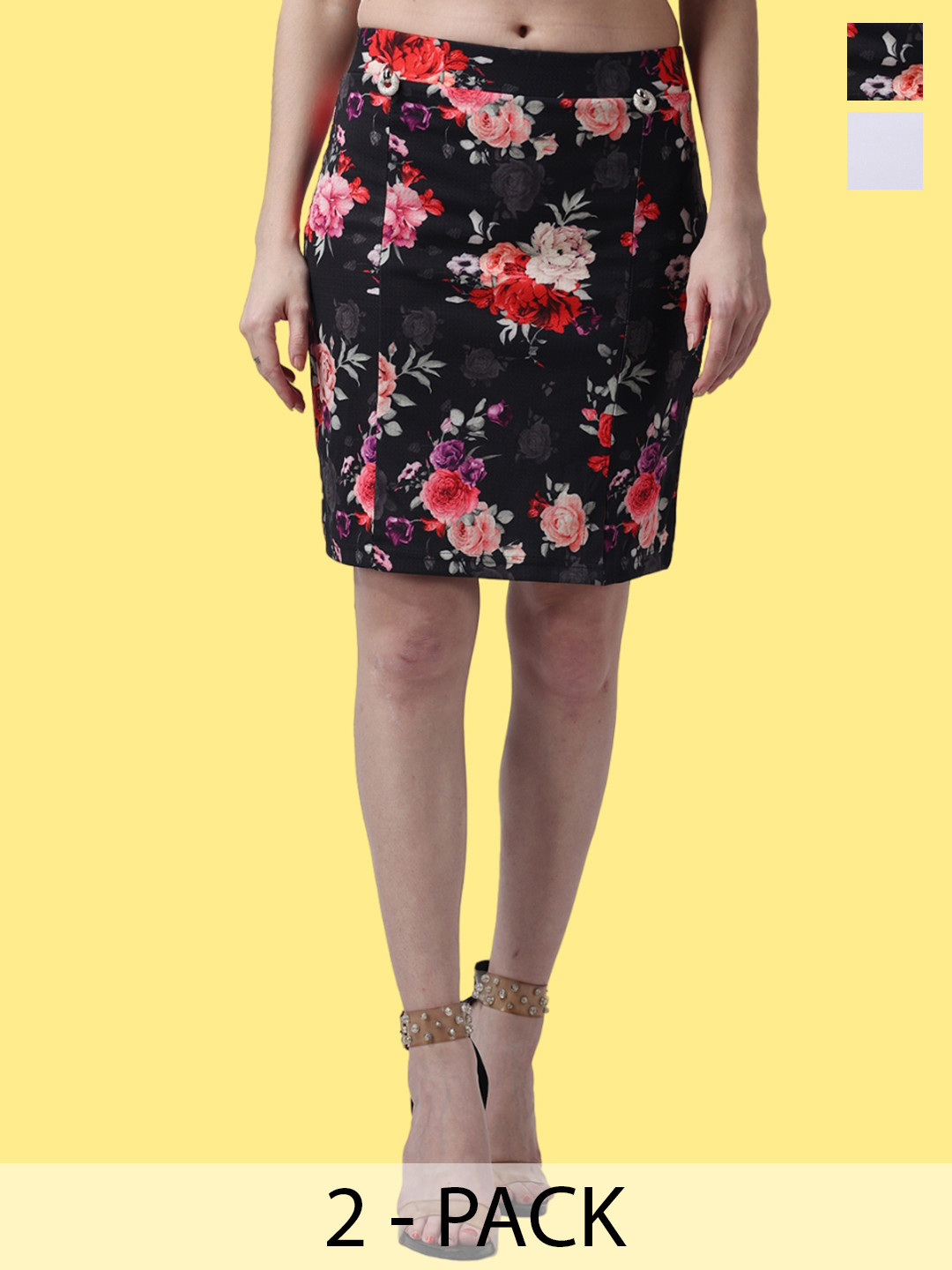 

Popwings Pack Of 2 Printed Pencil Above Knee Skirts, Black