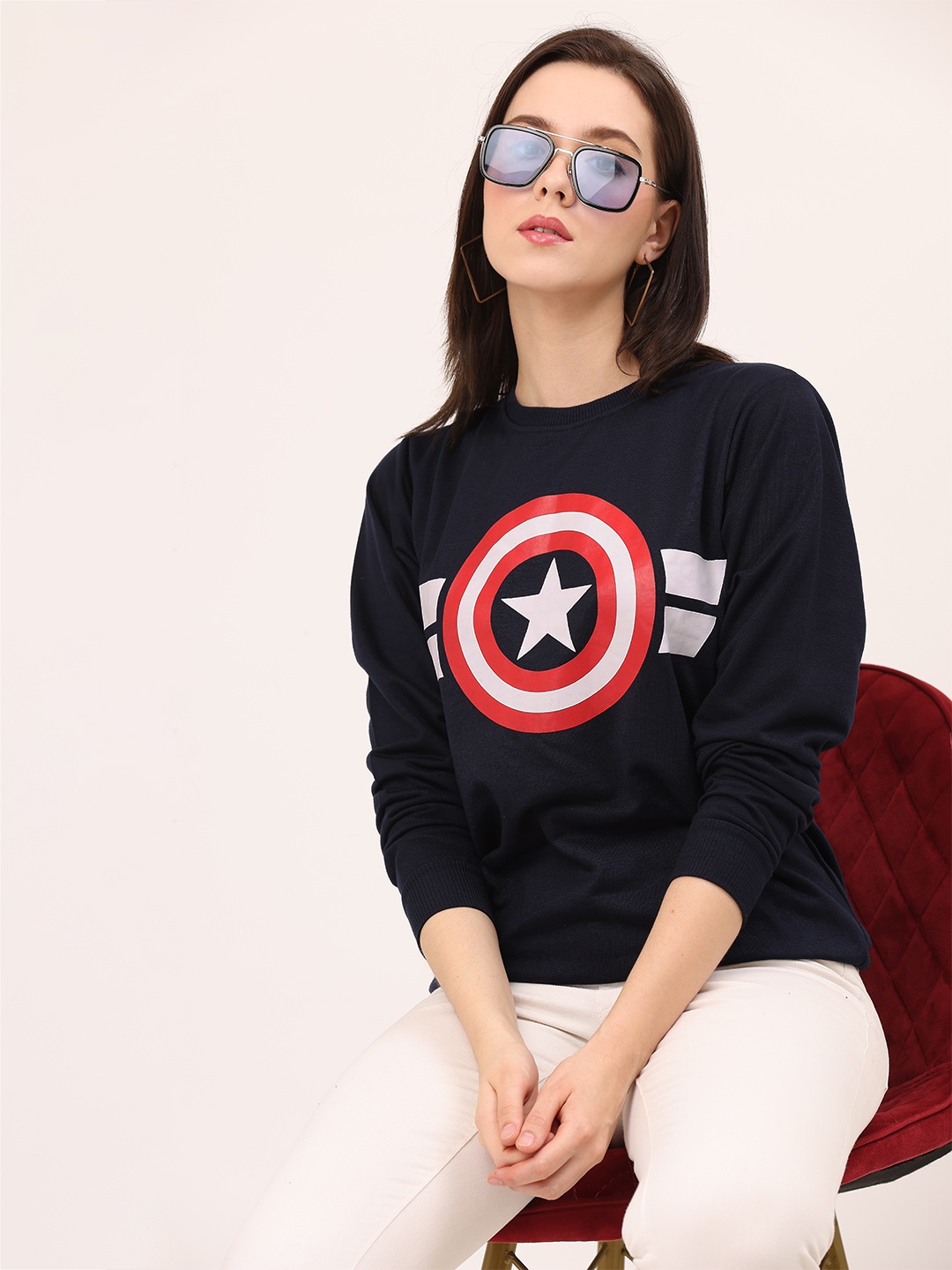 

Leotude Captain America Printed Fleece Sweatshirt, Navy blue