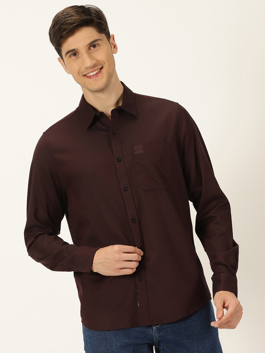 

Provogue Original Slim Fit Twill Weave Pure Cotton Casual Shirt, Maroon