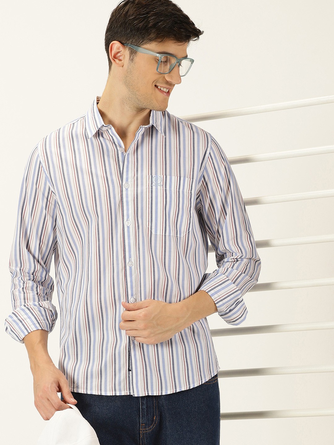 

Provogue Original Slim Fit Striped Spread Collar Long Sleeves Casual Shirt, White