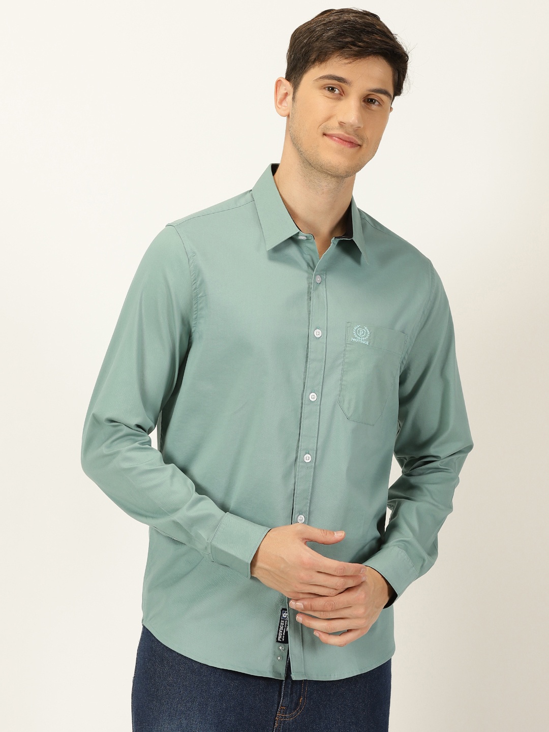

Provogue Slim Fit Spread Collar Long Sleeves Casual Shirt, Green