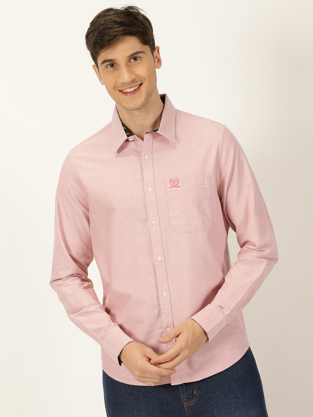 

Provogue Original Slim Fit Spread Collar Long Sleeves Cotton Casual Shirt, Peach