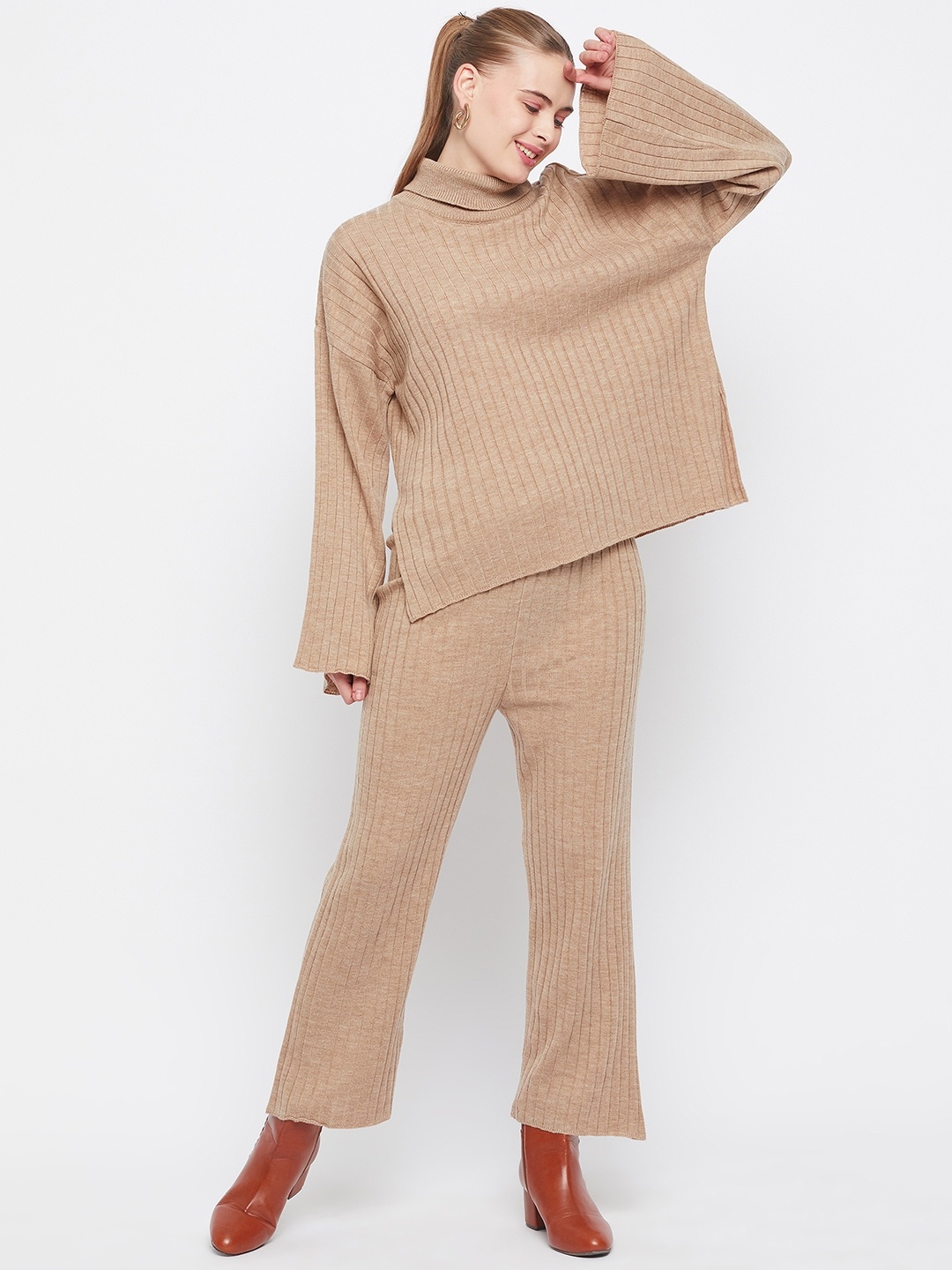 

Club York Striped High Neck Sweater & Trousers Co-Ords, Beige