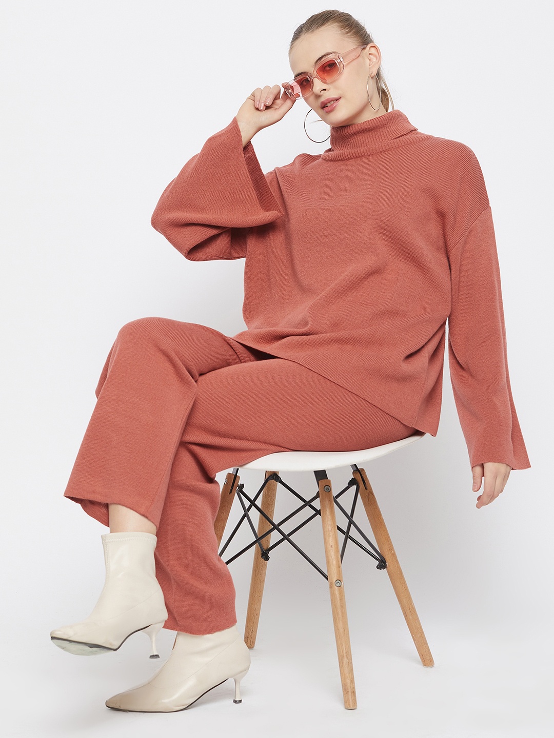 

Club York Striped High Neck Sweater & Trousers Co-Ords, Coral
