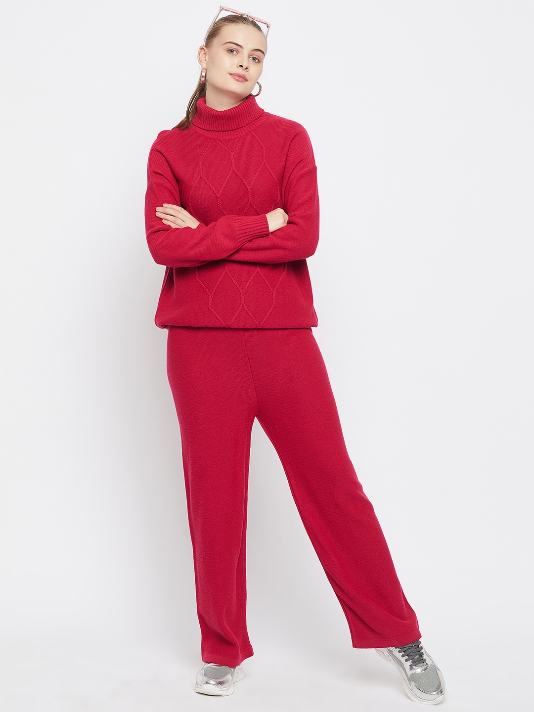 

Club York Striped High Neck Sweater & Trousers Co-Ords, Fuchsia