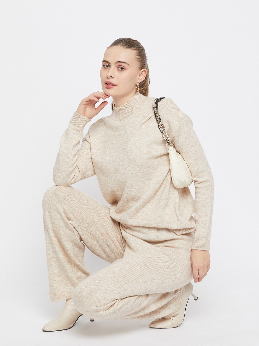 

Club York Striped High Neck Sweater & Trousers Co-Ords, Beige