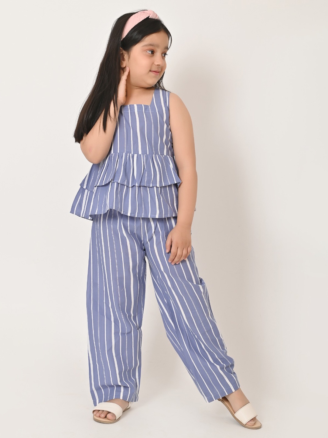 

BAESD Girls Striped Sleeveless Pure Cotton Top With Trousers, Blue