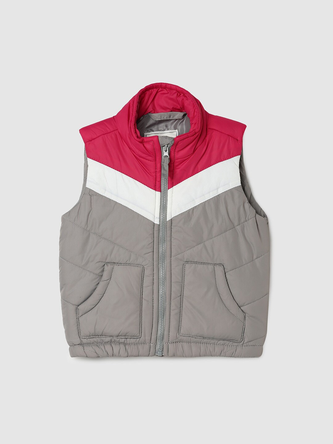 

max Infants Girls Colourblocked Mock Collar Padded Jacket, Grey