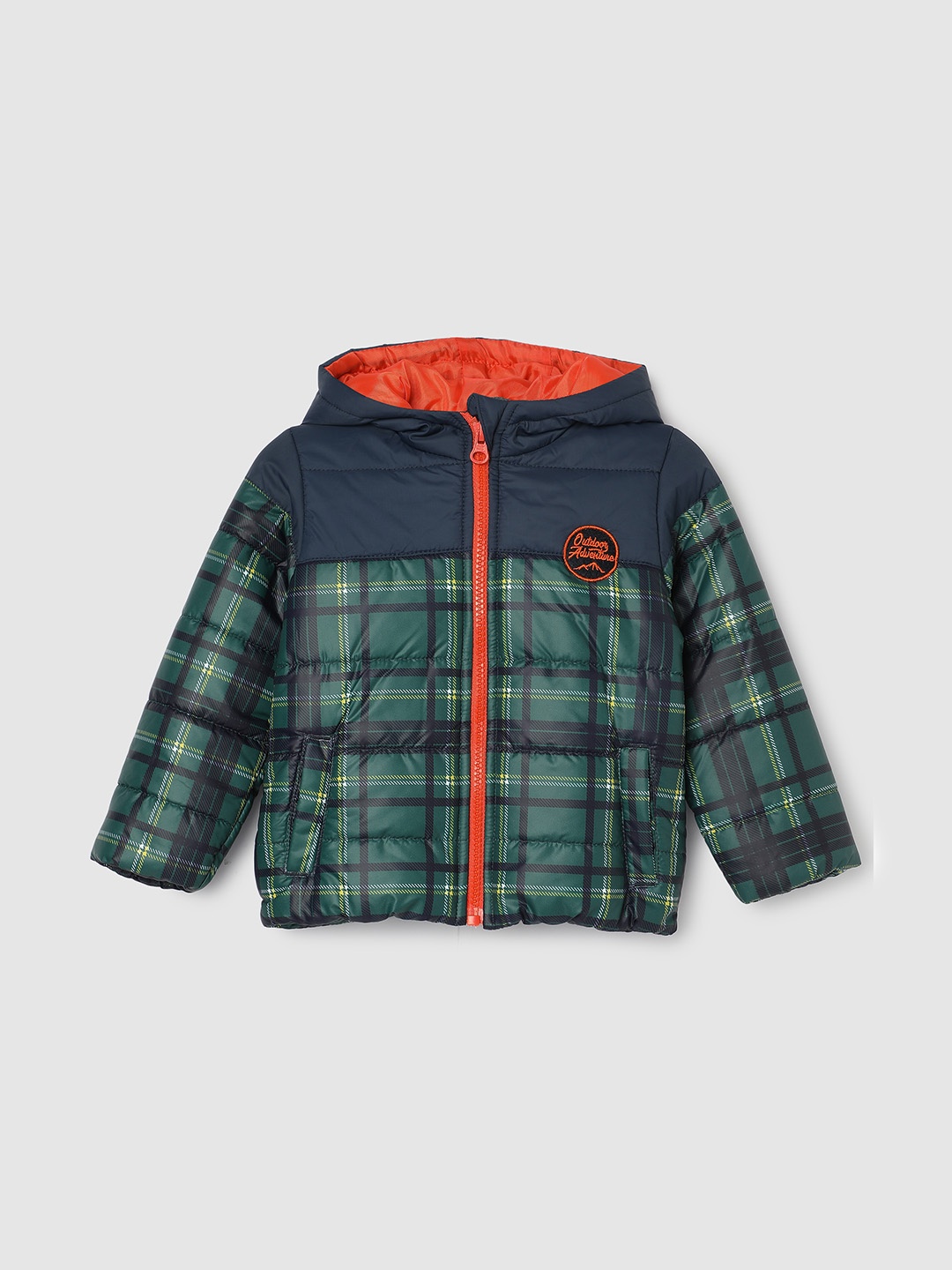 

max Boys Checked Quilted Jacket, Teal