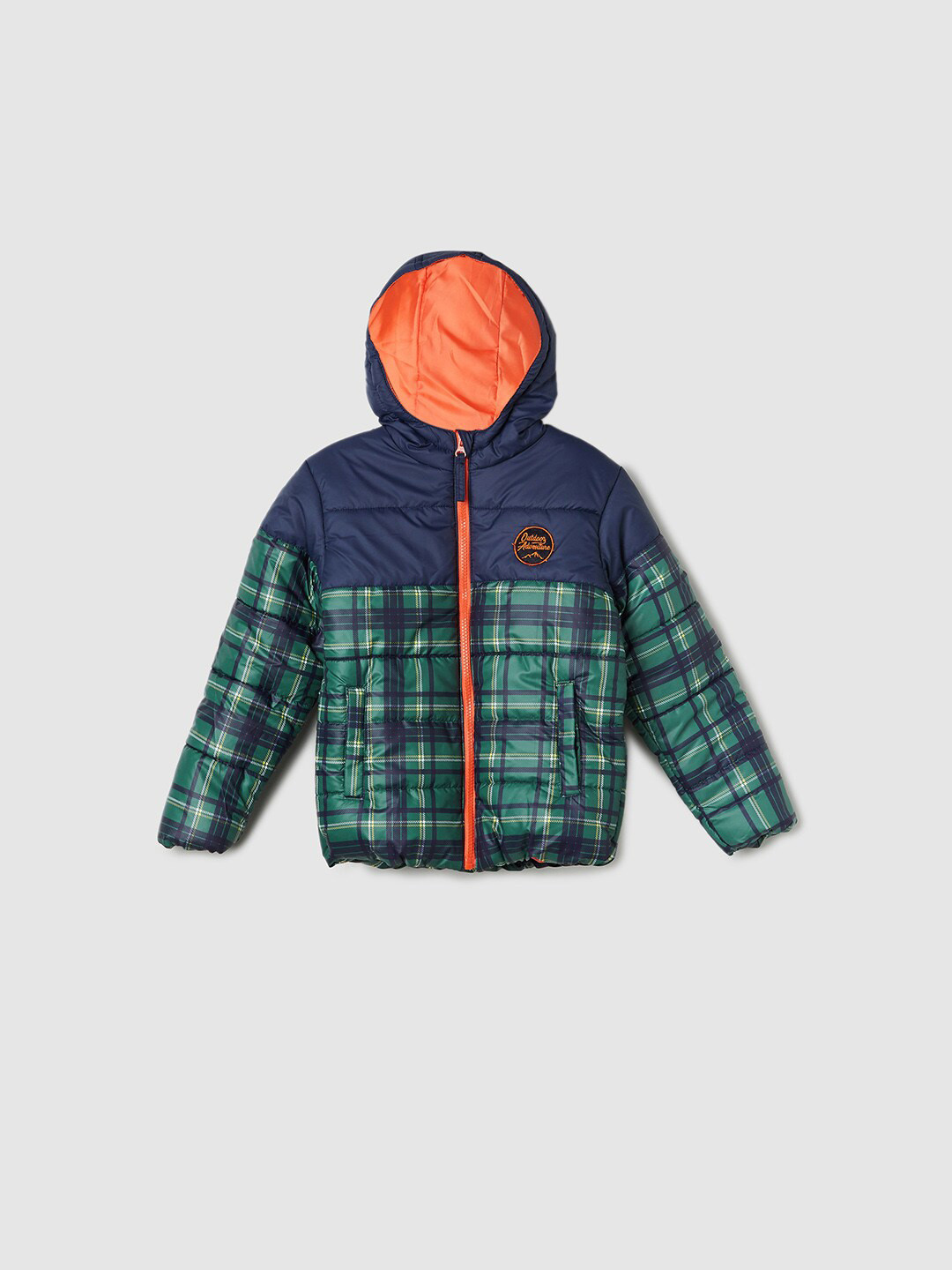 

max Boys Checked Hooded Padded Jacket, Green