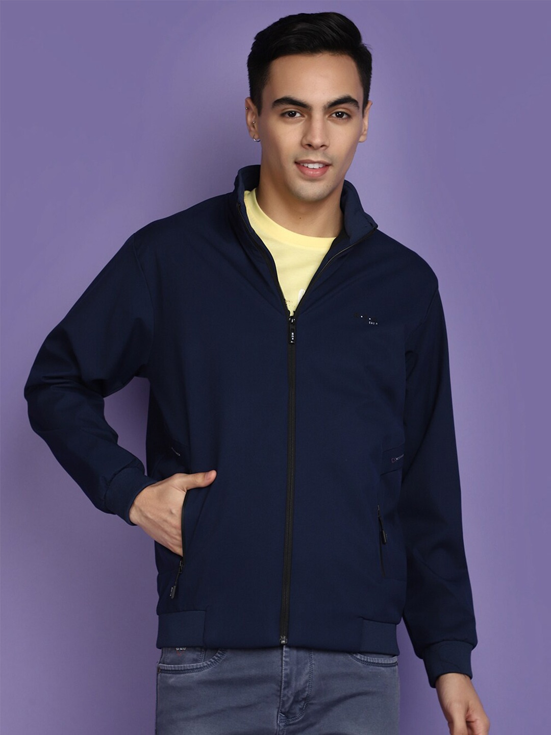 

V-Mart Woollen Stand Collar Lightweight Tailored Jacket, Blue