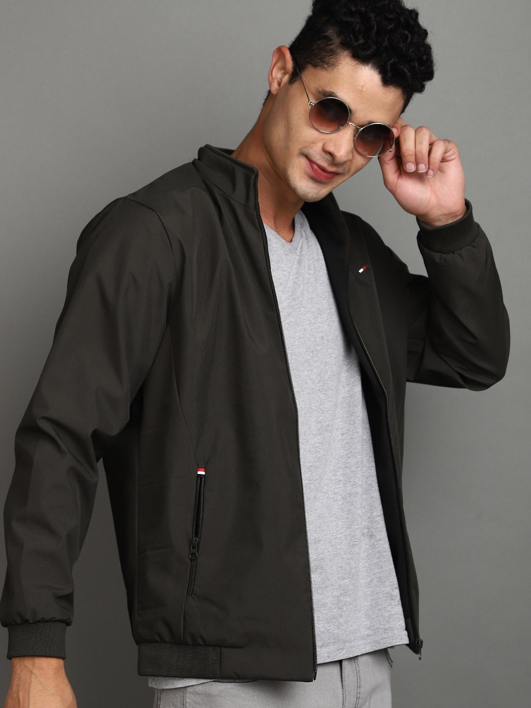

V-Mart Mock Collar Lightweight Bomber Jacket, Green