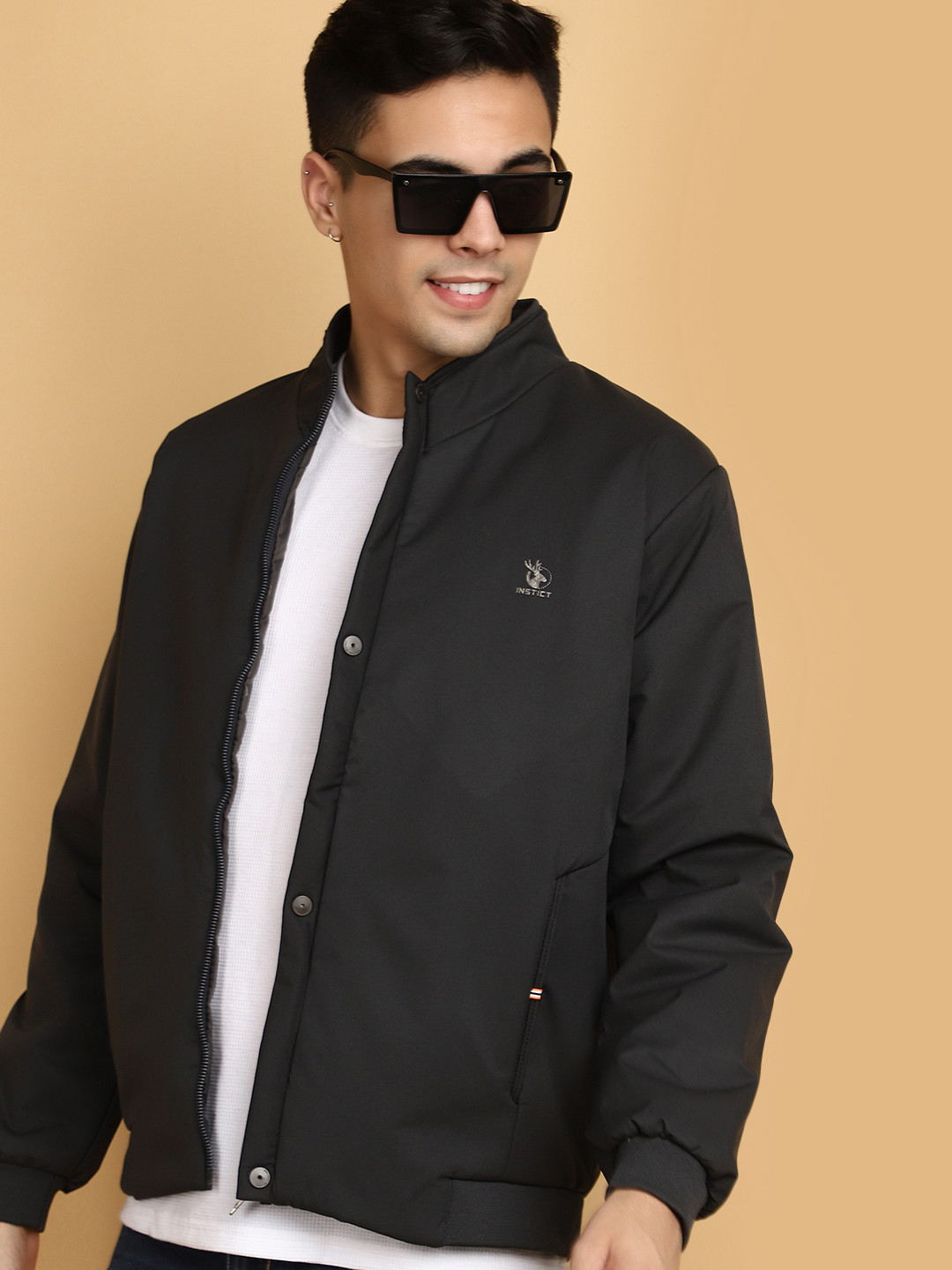 

V-Mart Woollen Lightweight Bomber Jacket, Black