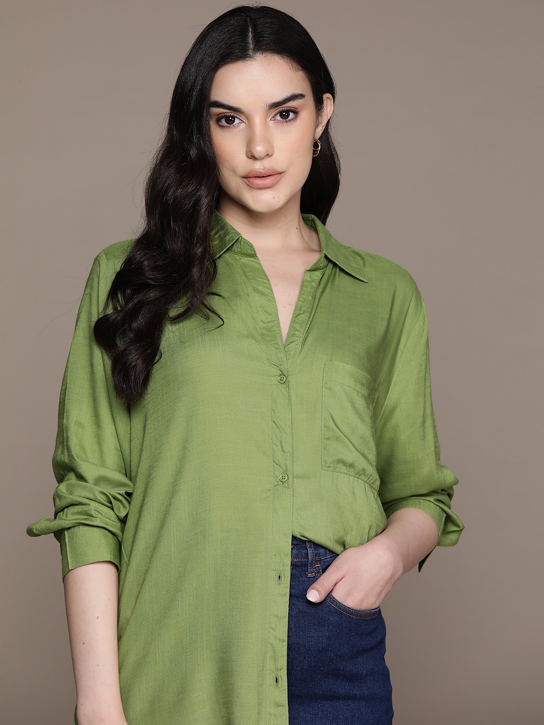 

Roadster Longline Casual Shirt, Green