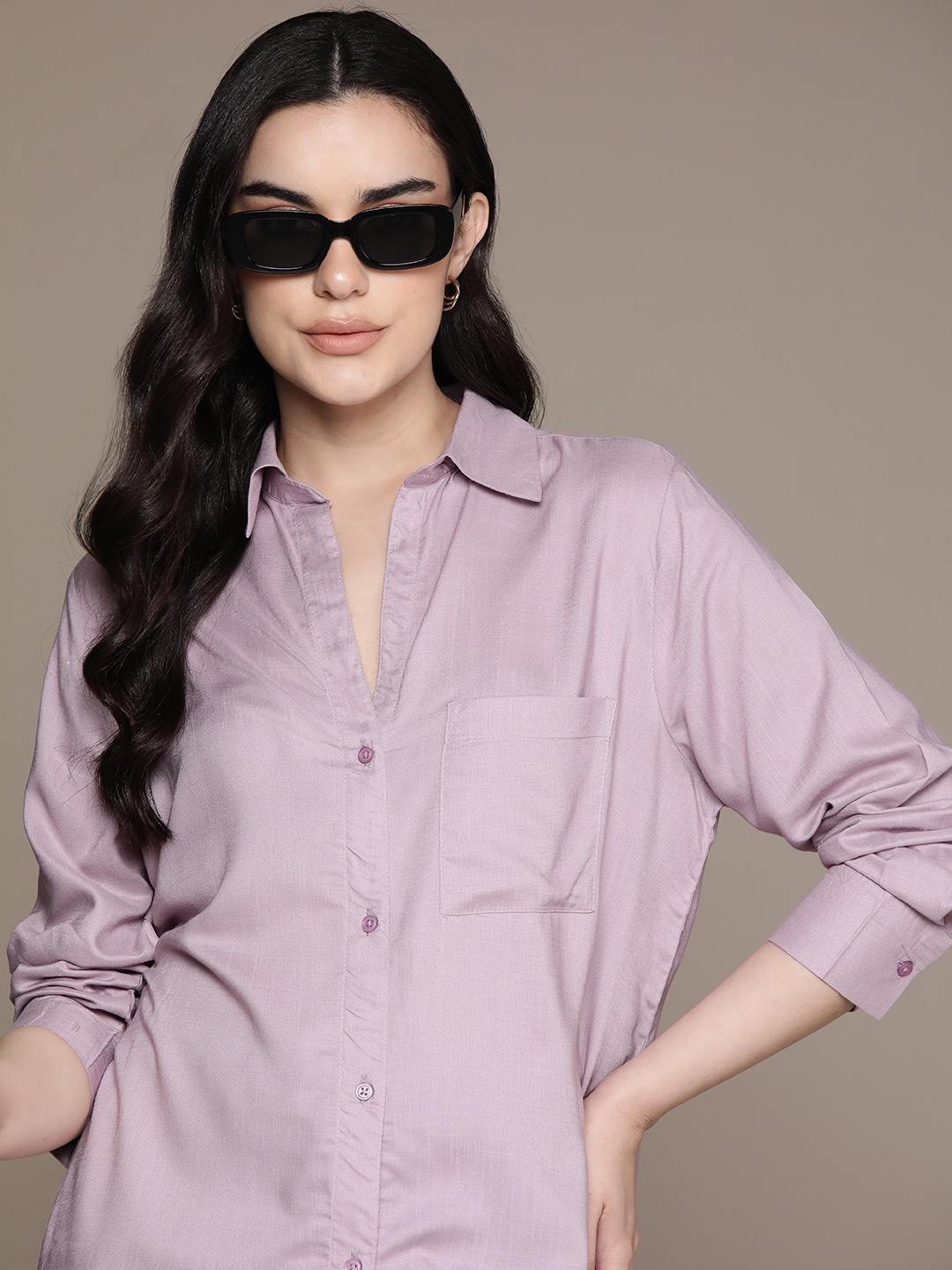 

Roadster Longline Casual Shirt, Mauve