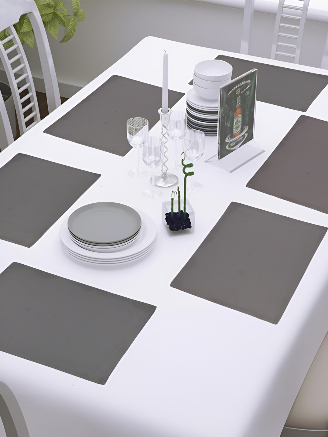 

FABURAA 6Pieces Grey Rectangle Pure Cotton Table Placemats