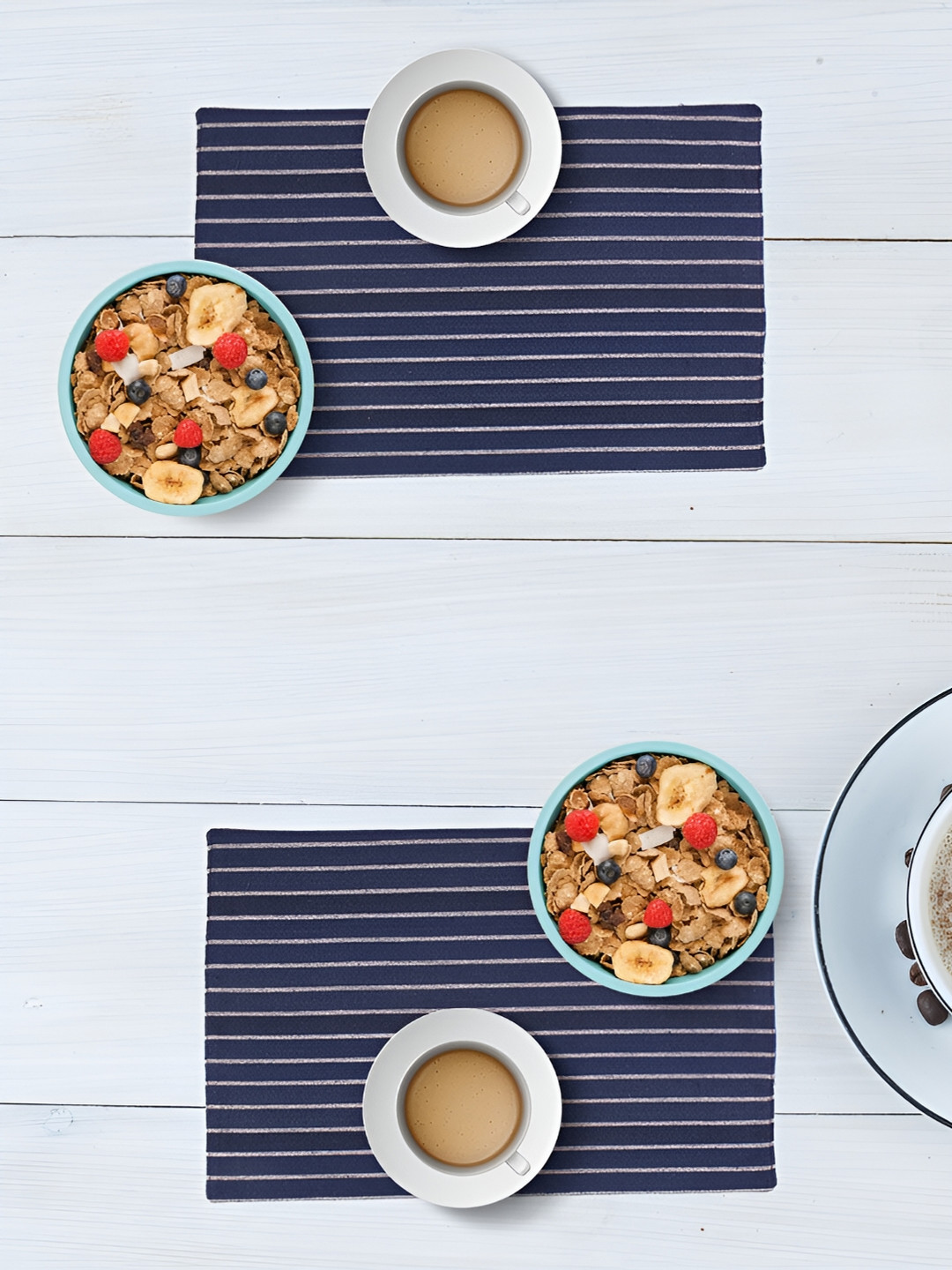 

FABURAA 2 Pieces Navy Blue Striped Rectangle Pure Cotton Table Placemats