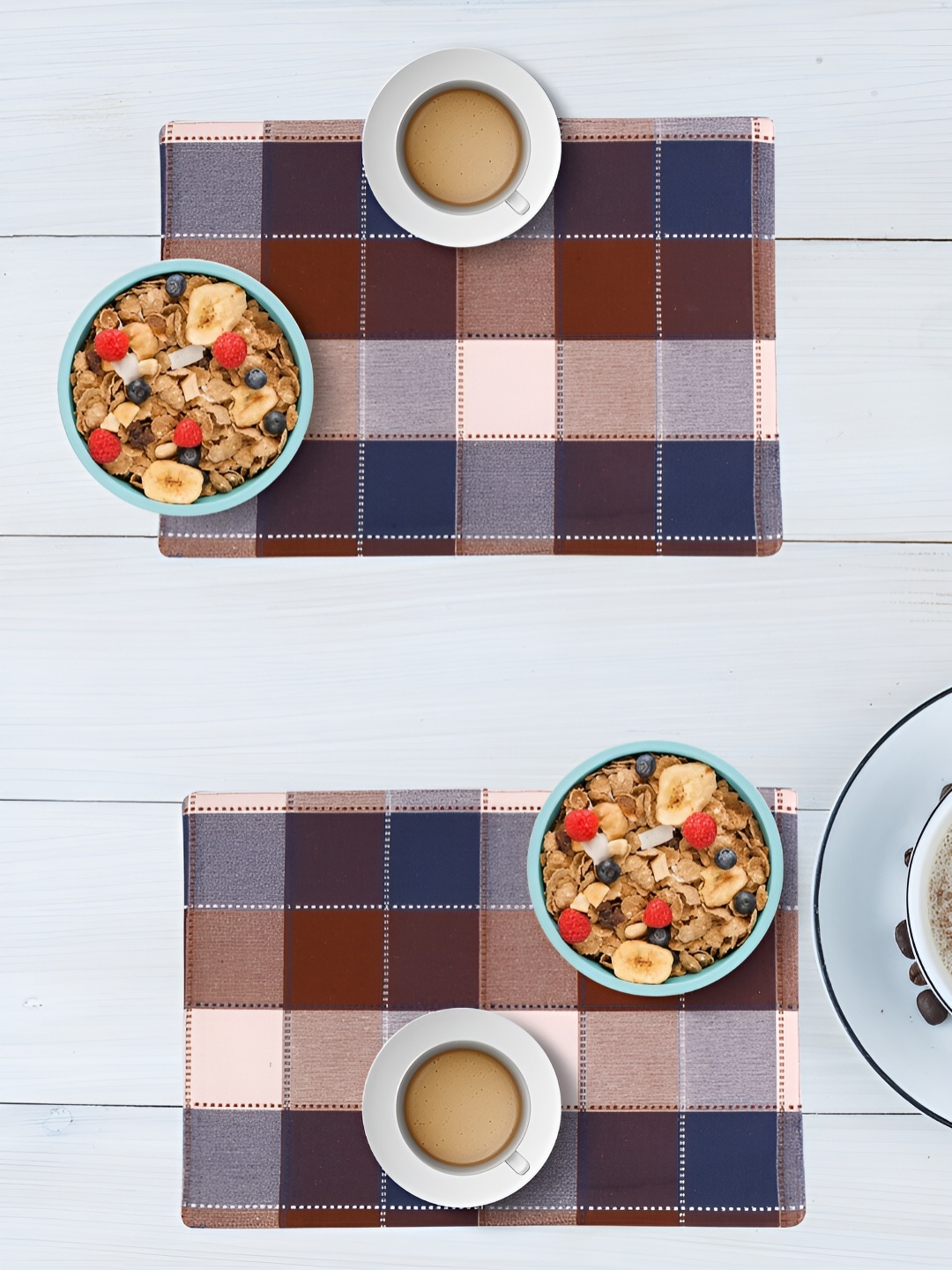 

FABURAA 2 Pieces Blue & Brown Checked Rectangle Pure Cotton Table Placemats