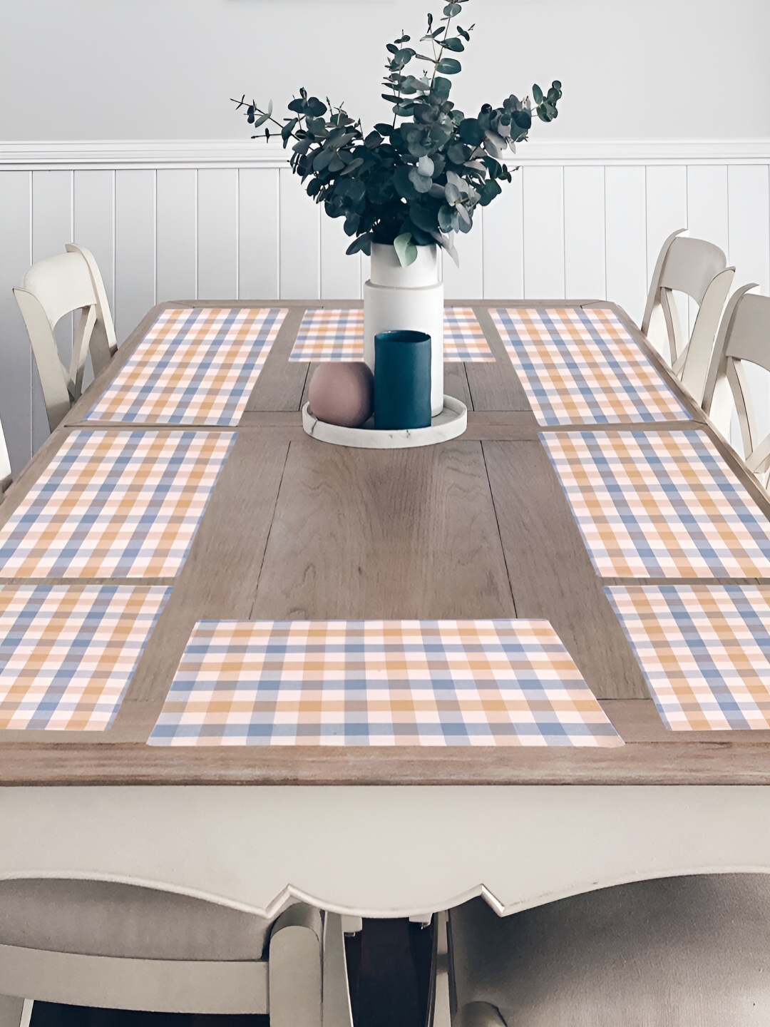 

FABURAA 8 Pieces Peach Cotton Geometric Rectangular Table Placemats