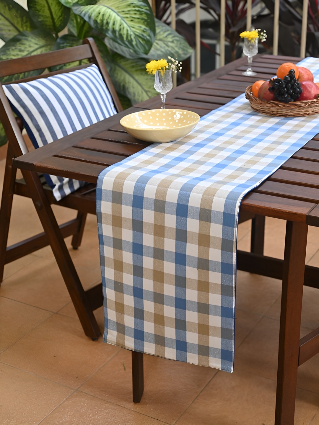 

FABURAA Peach Coloured Checked Cotton Table Runners